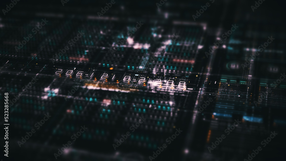 Poster Advance digital generated motion abstract matrix cyber environment big data analytic artificial intelligent metaverse simulation, head up display background