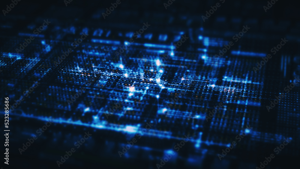 Poster Advance digital generated motion abstract matrix cyber environment big data analytic artificial intelligent metaverse simulation, head up display background