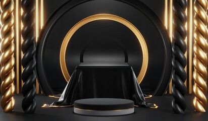 3D rendering of blank product background for cream cosmetics Modern black podium background