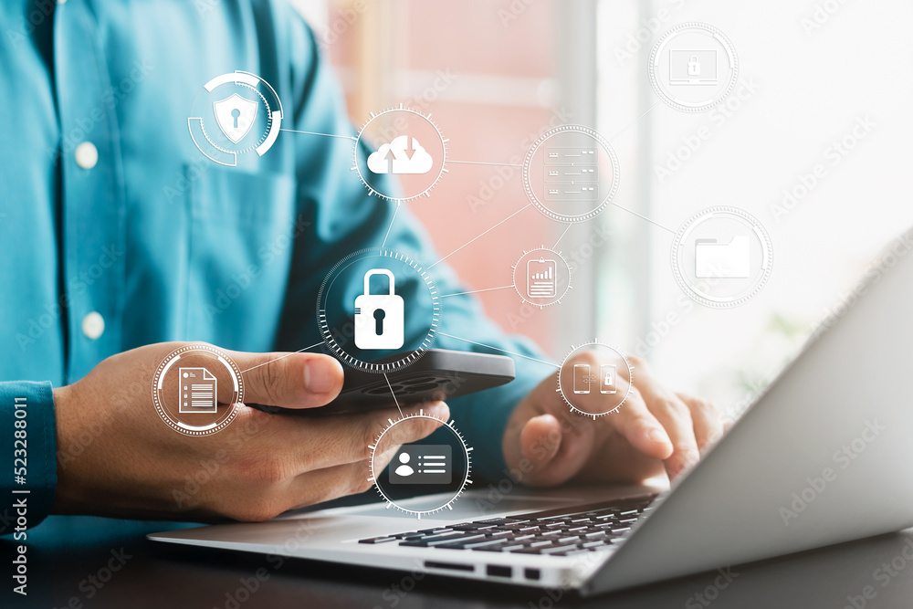 Wall mural cybersecurity concept, user privacy security and encryption, secure internet access future technolog