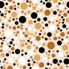 Seamless abstract circles pattern on beige. Perfect for bedding, tablecloth, oilcloth or scarf textile design. Vector Illustration.