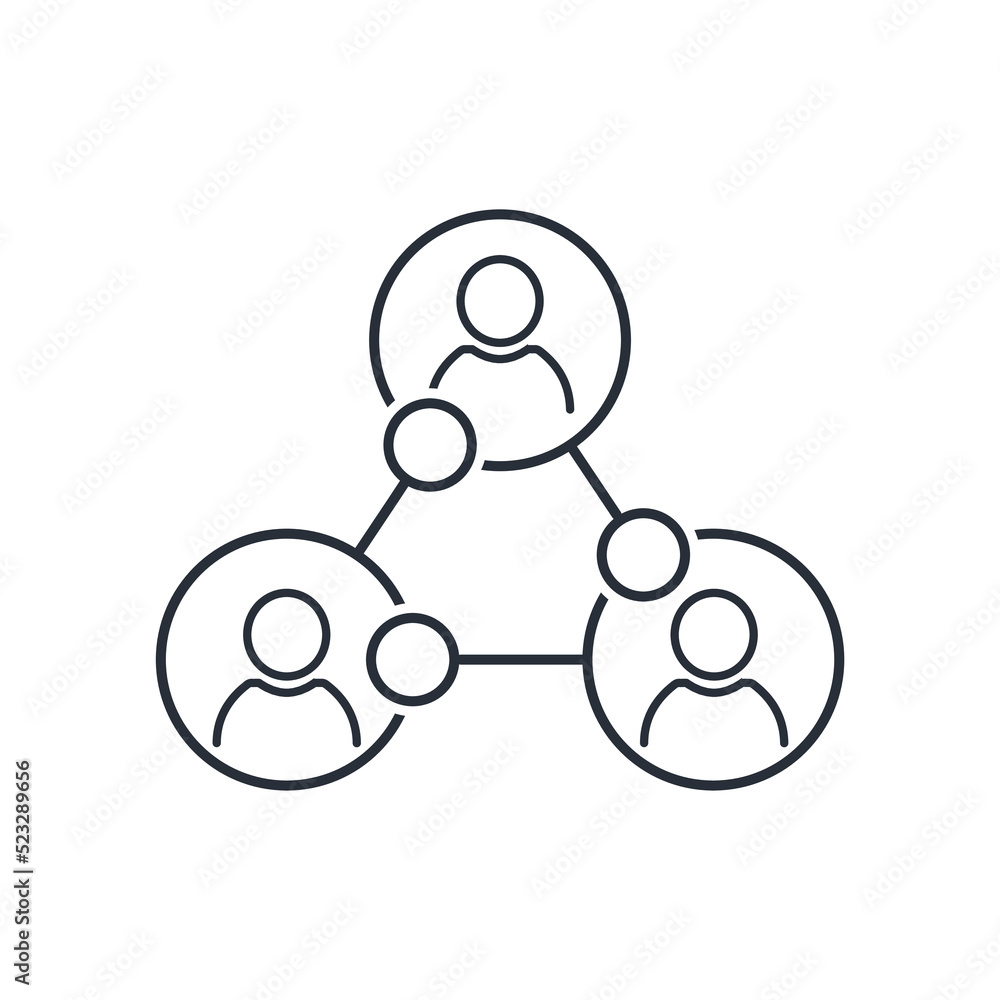 Poster interconnected group cooperation teamwork. vector linear icon isolated on white background.