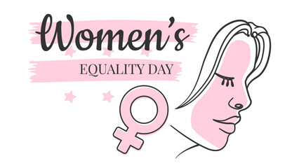 line art vector graphic illustration of woman face and gender symbol with   women's equality day text background. suitable for promotional material at this event.