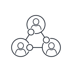 Interconnected group cooperation teamwork. Vector linear icon isolated on white background.