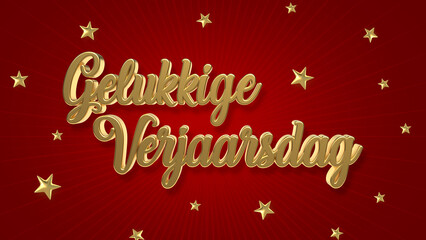 Golden Happy Anniversary in Afrikaans, Gelukkige Verjaarsdag. 3d Illustration.