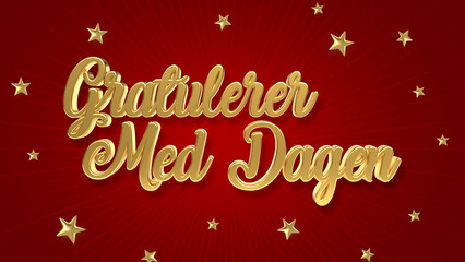Fototapeta na wymiar Golden Happy Anniversary in Norwegian, Gratulerer Med Dagen. 3d Illustration.