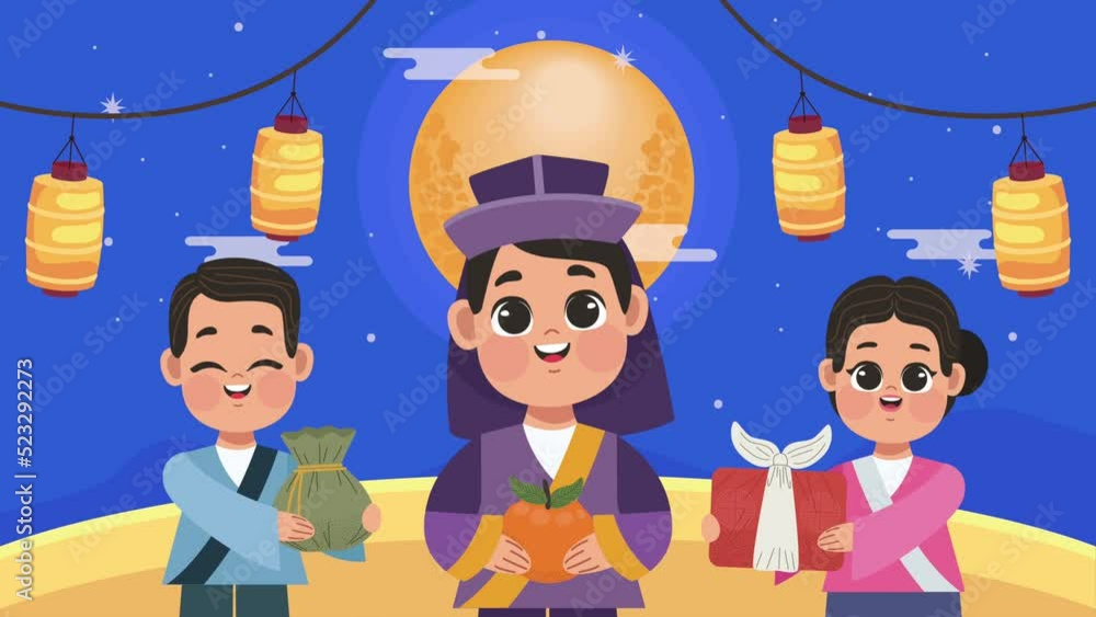 Poster happy chuseok animation with people