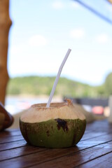 Coconut water in green coconut . 
