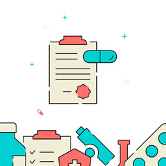 Prescription for medicine filled line vector icon, simple illustration, related bottom border.