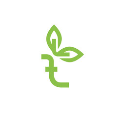 Leaf line letter t logo design. Initial m with Leaf icon creative monogram symbol