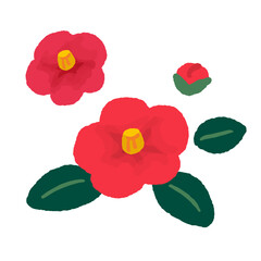 手描きの鮮やかな椿の花