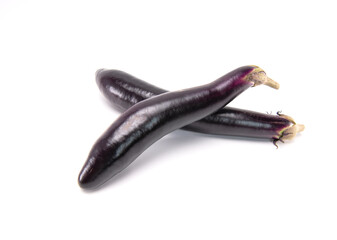 Asian eggplant isolated on white background. Japanese long eggplant.