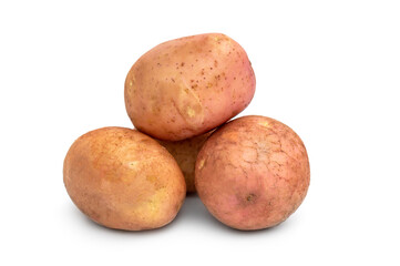 Heap of raw potatoes on white.