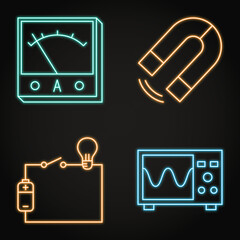 Physics neon icon set in line style