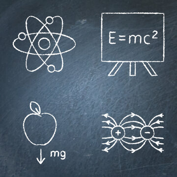 Physics icon set on chalkboard