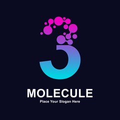 Number 3 molecule dots logo vector design. Suitable for business, initial, Medicine, science,...