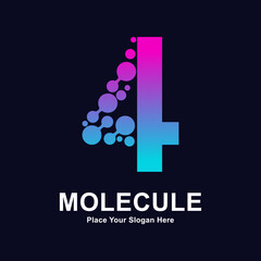 Obraz premium Number 4 molecule dots logo vector design. Suitable for business, initial, Medicine, science, technology, laboratory, electronics