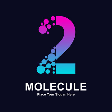 Number 2 molecule dots logo vector design. Suitable for business, initial, Medicine, science, technology, laboratory, electronics
