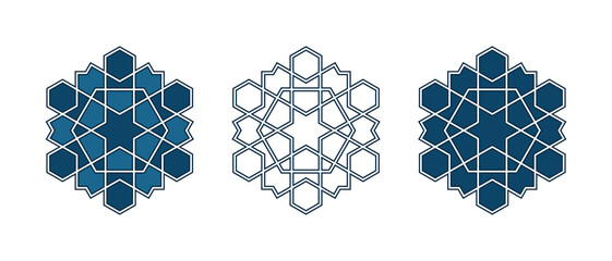 Set of Islamic traditional rosettes for greetings cards decoration and design isolated on white backgrounds. Vector illustration.