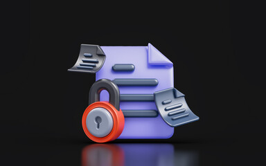 document with lock sign on dark background 3d render concept for protect password