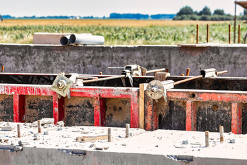 Formwork for pouring the second floor of a monolithic building. Reinforcement of walls and ceiling....