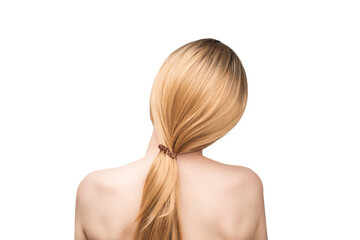 Fototapeta premium Woman backside, beautiful woman with ombre hair isolated on a white.