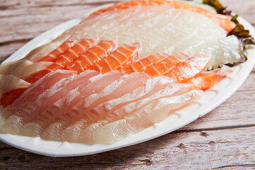 Fresh salmon sashimi and white fish sashimi	