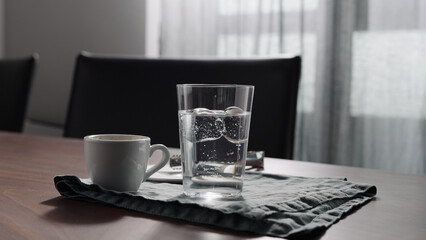 making espresso tonic in tumbler glass with copy space