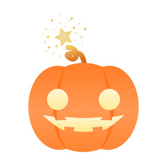 Orange devil pumpkin smile lantern with yellow star sparkle on white background Halloween cartoon character vector design.