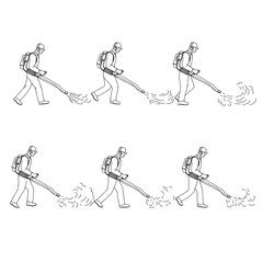 Gardener With Leaf Blower Walk Sequence Drawing