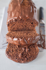 sweet home made chocolate pound cake on a table