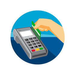 Hand Swiping Credit Card on POS Terminal Retro