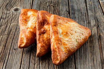 Russian Patties Pasties, Hot Cakes, Pirozhki. Traditional homemade fried pies