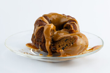 homemade chocolate brownie garnished with caramel for breakfast