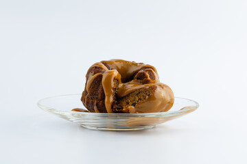 homemade chocolate brownie garnished with caramel for breakfast
