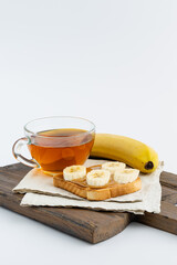 french toasts with caramelized banana for breakfast