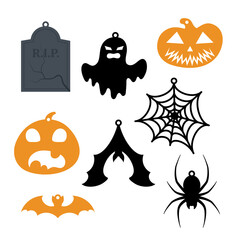 Halloween ornament set. Cute collection of Halloween garland decoration for party, nursery wall decor. Isolated vector stock illustration.