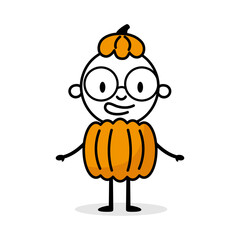 Obraz premium Man in a pumpkin costume. Cartoon Halloween character. Vector stock illustration