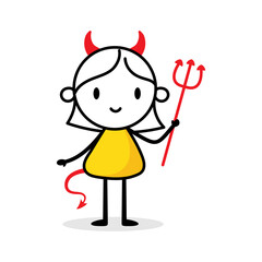 Obraz na płótnie Canvas Woman in a devil costume. Cartoon Halloween character. Vector stock illustration