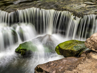 Detail of Lower Force, the lowest section of Aysgarth Falls, on the River Ure in Wensleydale, North Yorkshire.