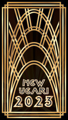 Happy New 2023 year ,VIP invitation card in style art deco, vector illustration	