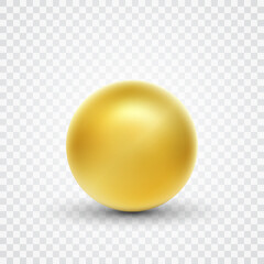 Golden sphere. Isolated on transparent background. Golden glossy 3d ball or precious pearl.Vector design element