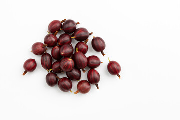 fresh red gooseberry isolated on white background, top view