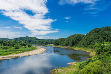 Fototapeta na wymiar The Imjin River Landscape near the DMZ, Paju City, Gyeonggi Province