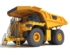 Mining Dump Truck heavy construction machinery 3D rendering on white background