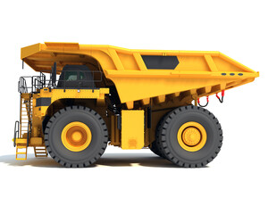 Mining Dump Truck heavy construction machinery 3D rendering on white background