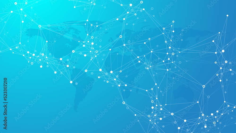 Poster Technology abstract background with connected line and dots. Big data visualization. Artificial Intelligence and Machine Learning Concept Background. Analytical networks illustration