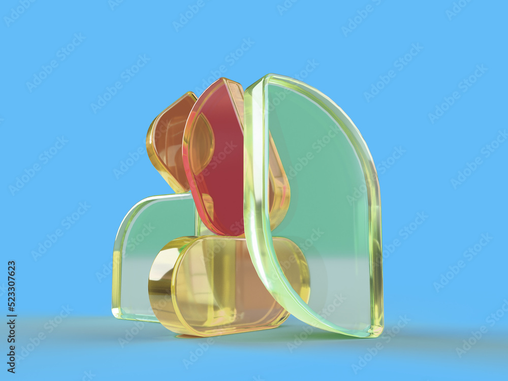 Aufkleber 3d rendered illustration of transparent objects. composition with glass elements. visualization for 
