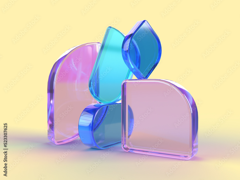 Aufkleber 3d rendered illustration of transparent objects. composition with glass elements. visualization for 
