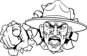 Angry Army Bootcamp Drill Sergeant Cartoon